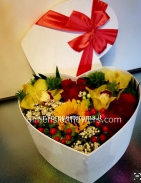 Box cuore fiori misti